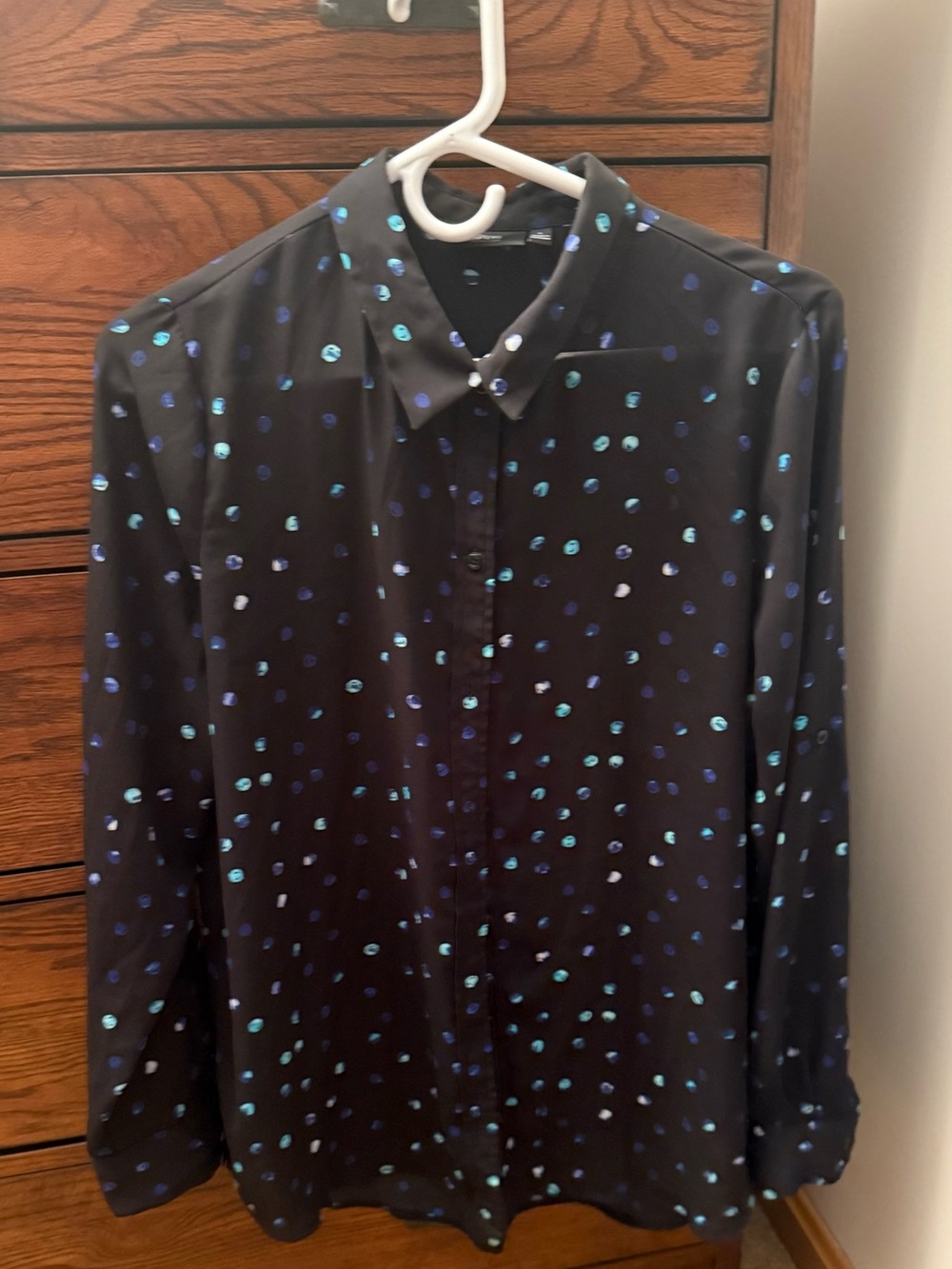Apt. 9 Essentials Black Button-Down Shirt with Dot Print Size Large
